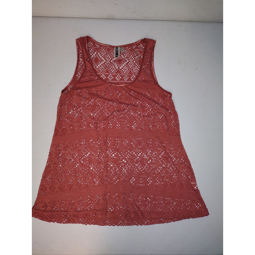 BKE Women Terracotta Rust Crochet Lace Sleeveless Tank Top Scoop Neck Small